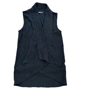 The North Face Black Long Vest Soft Open Front‎ With Pockets Size Small Leaf